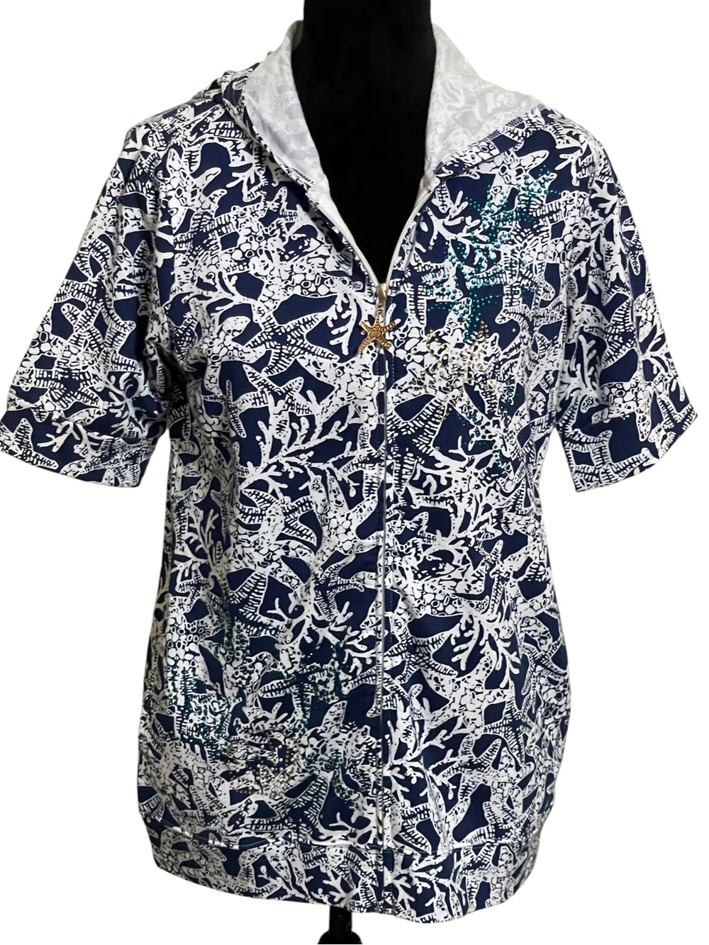 Quacker Factory Starfish Print Zip Hoodie SZ XXS